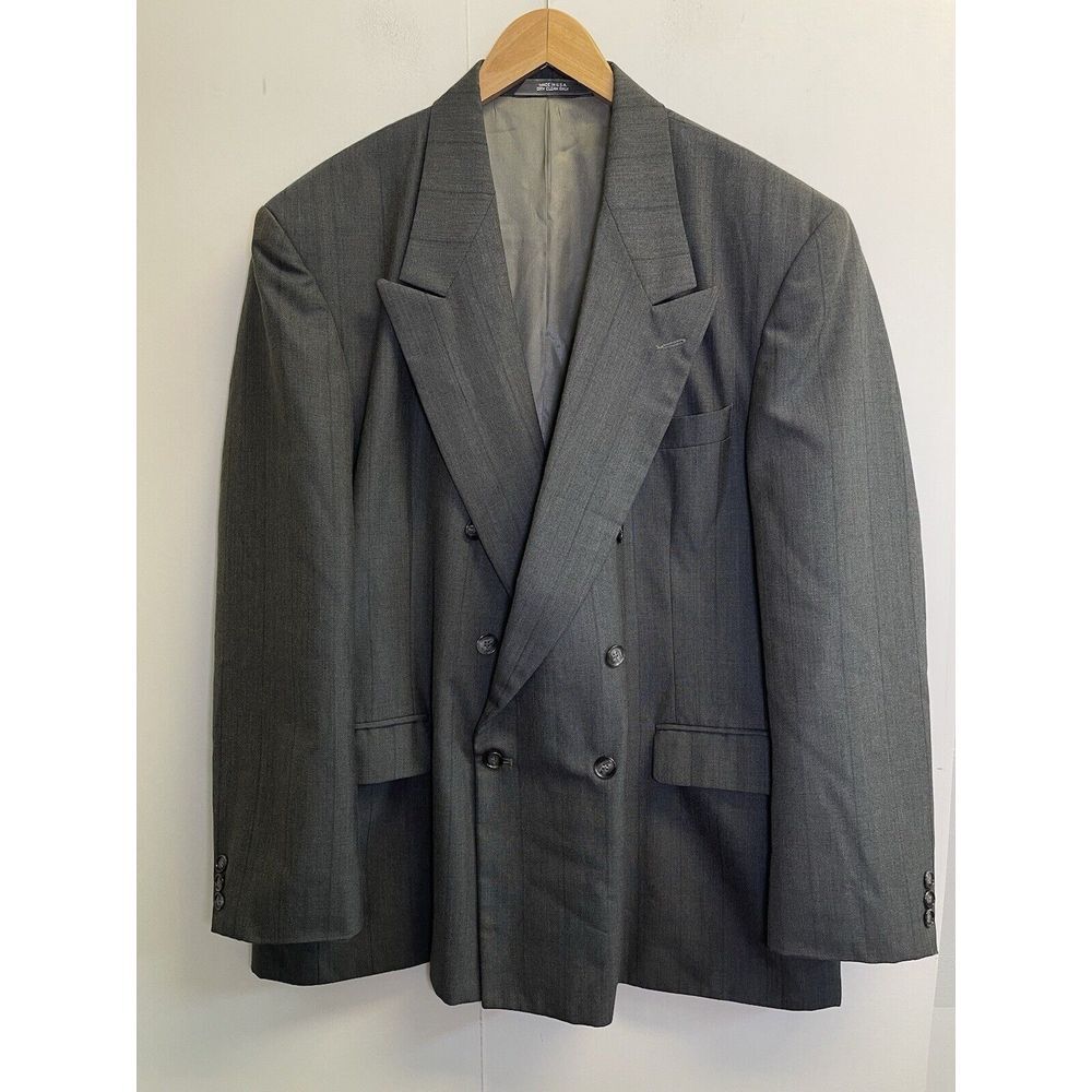 VTG Haggar Imperial Athletic Fit 46R Wool Double Breasted Blazer Jacket Grey